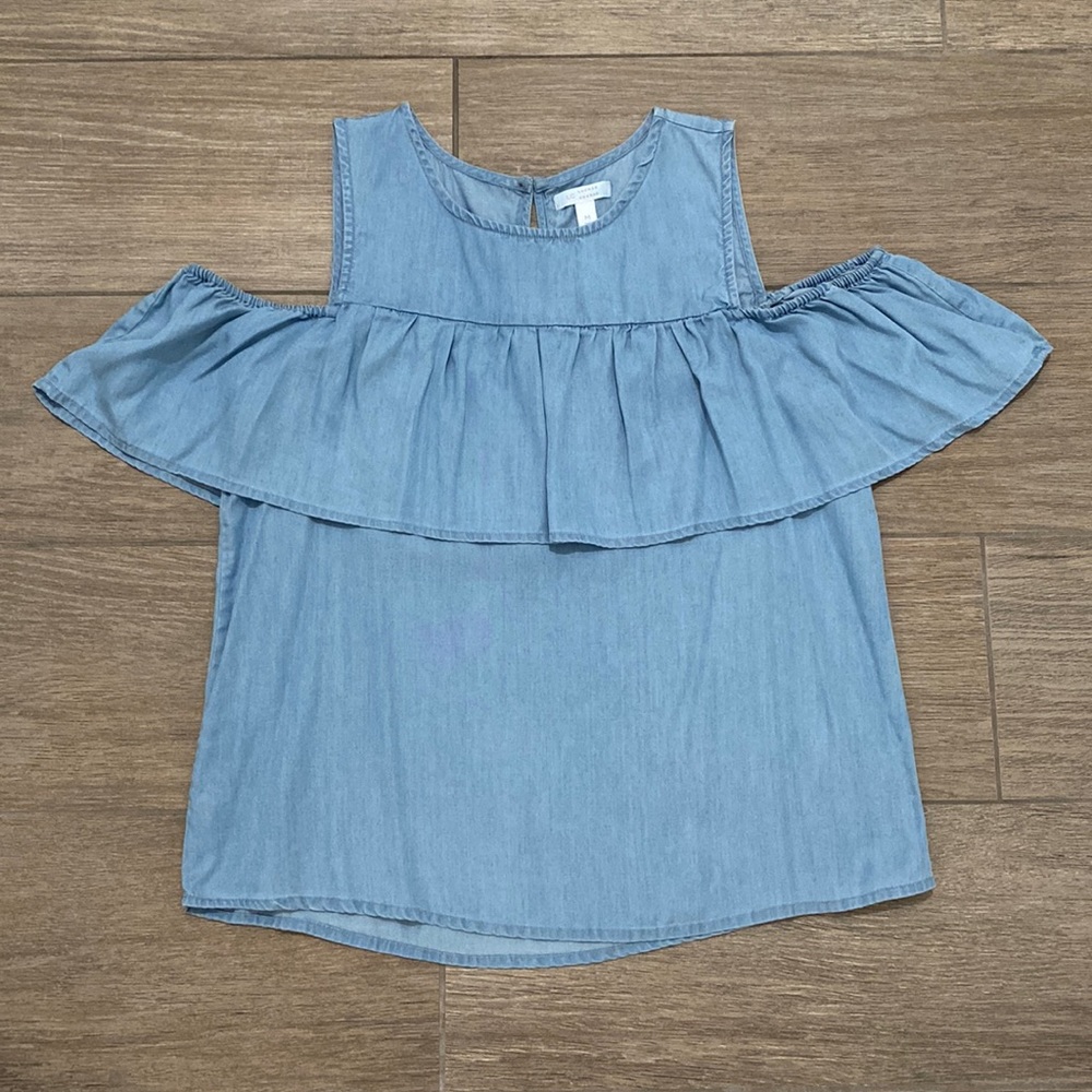 Light denim off shoulder shirt